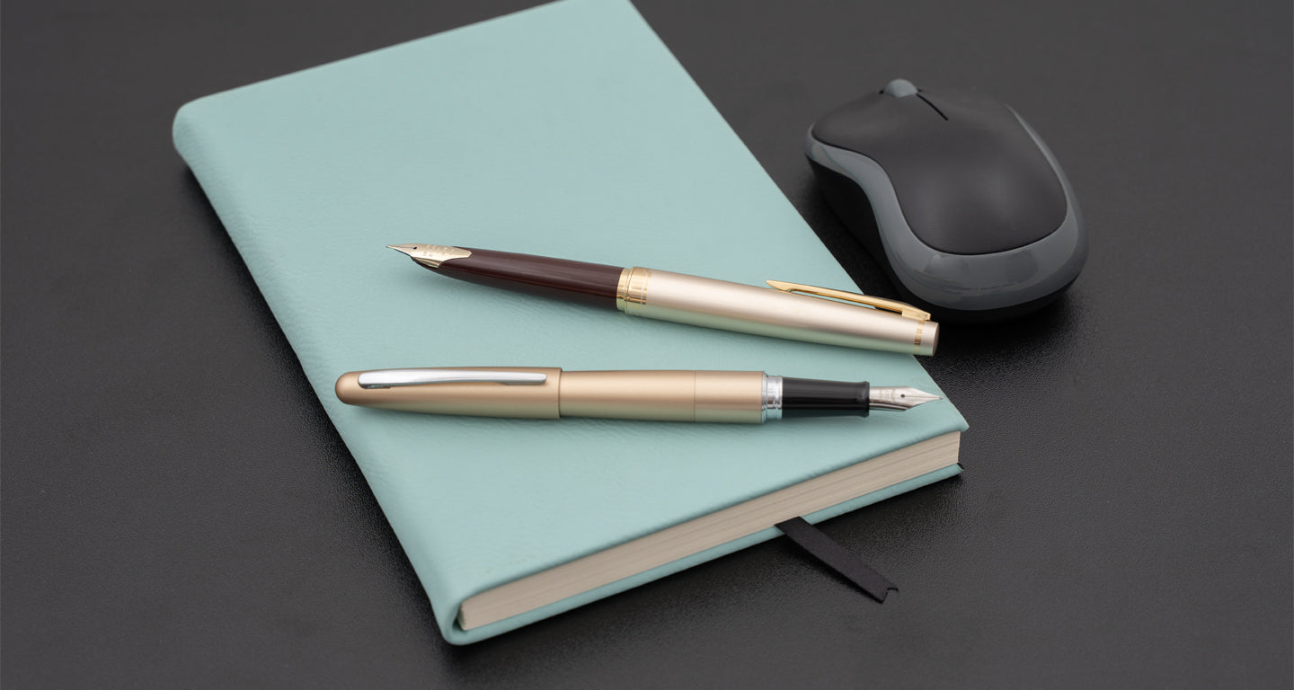 A Pilot Gold Metropolitan Fountain Pen and a Pilot Burgundy E95s